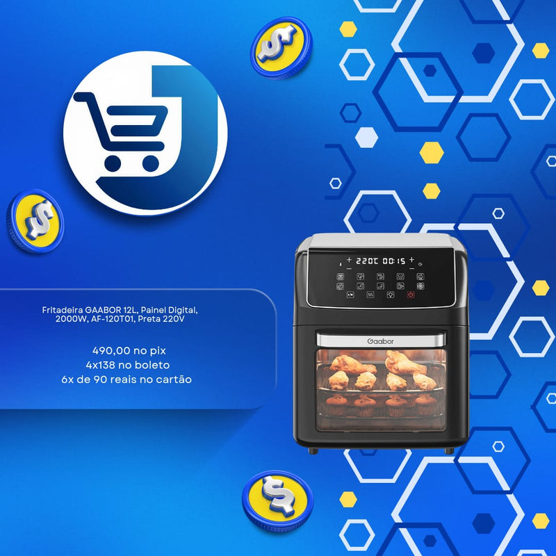 Fritadeira GAABOR 12L Painel Digital 2000W Air Fryer AF-120T01 Preta 220V