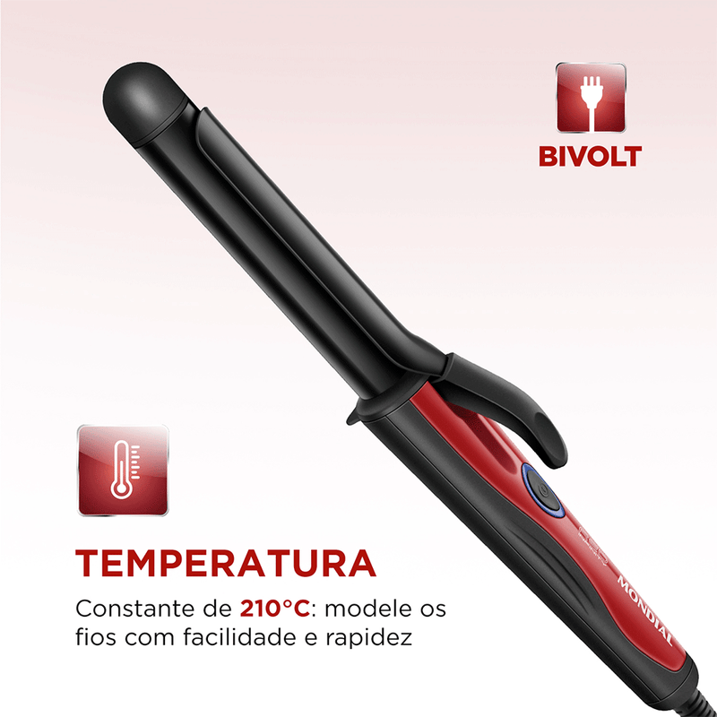 Modelador de Cachos Mondial Red Infinity - EM-12, Preto/Vermelho Bivo