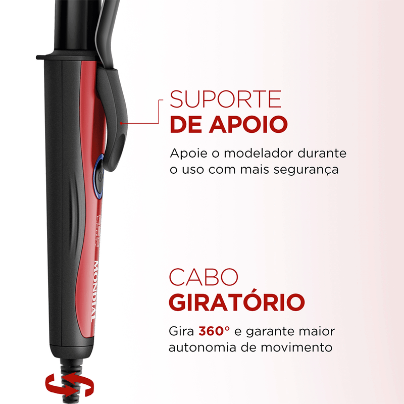 Modelador de Cachos Mondial Red Infinity - EM-12, Preto/Vermelho Bivo