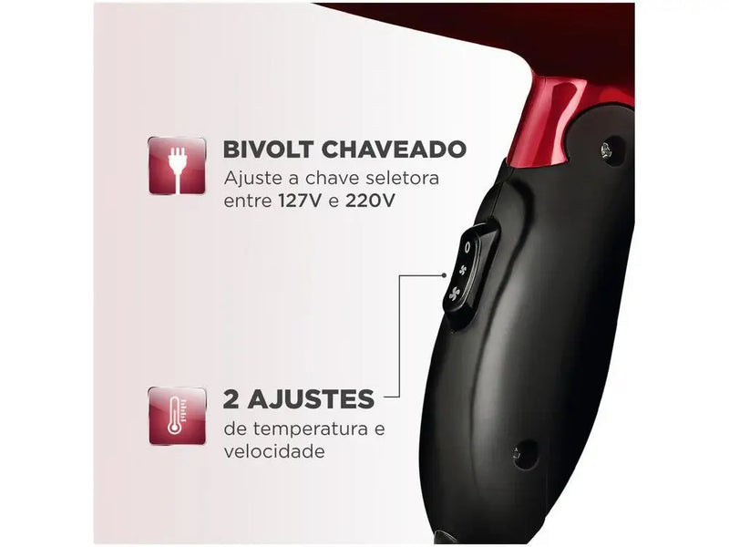 Secador de Cabelo Mondial Max Travel SC-10 Vermelho - Bivolt