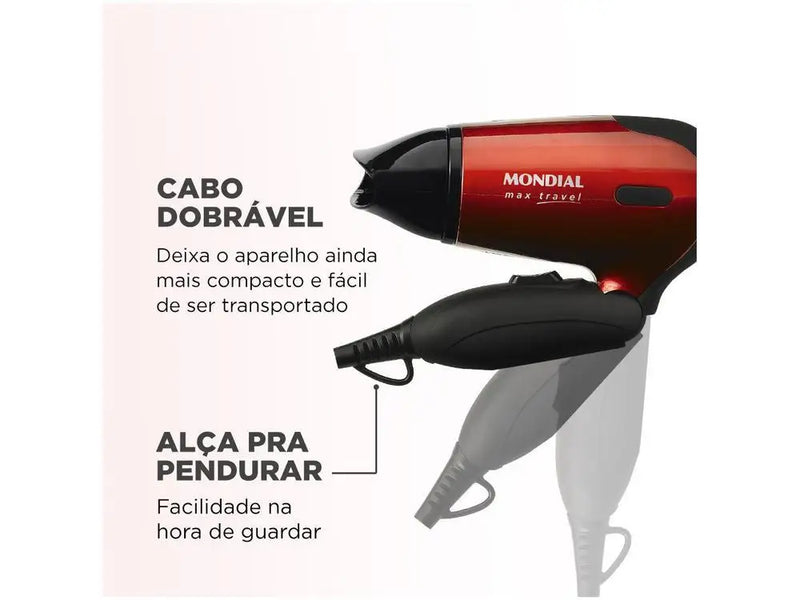 Secador de Cabelo Mondial Max Travel SC-10 Vermelho - Bivolt