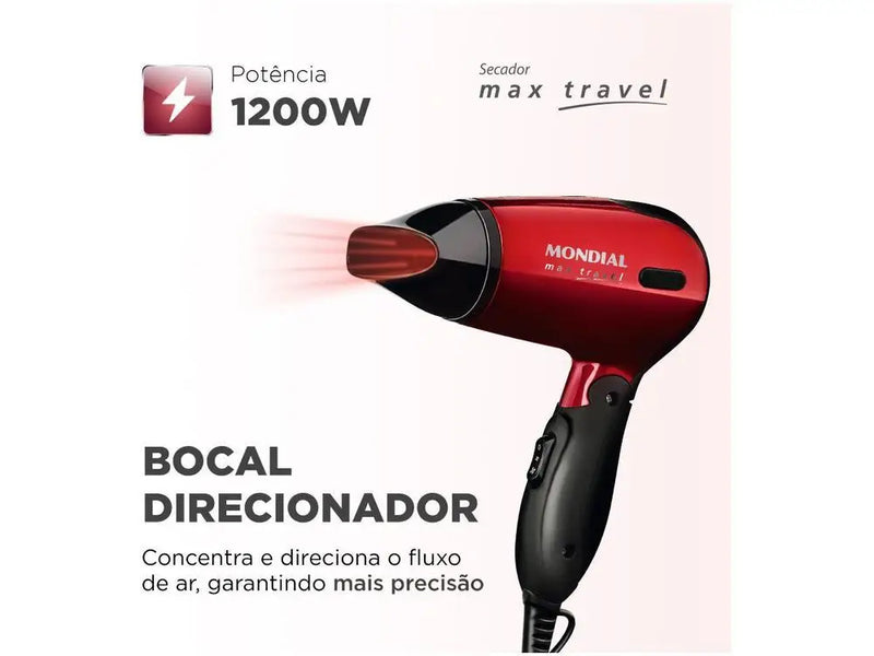 Secador de Cabelo Mondial Max Travel SC-10 Vermelho - Bivolt