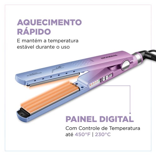 Escova Alisadora Mondial By Juliette 36W- EA-JU-03, Azul/Rosa Bivolt